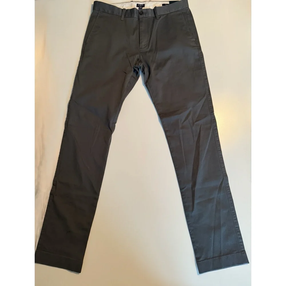 J.CREW Mens Flex Slim Chino Pants 32 X 34 Gray Solid Flat Front Cotton Blend NWT
